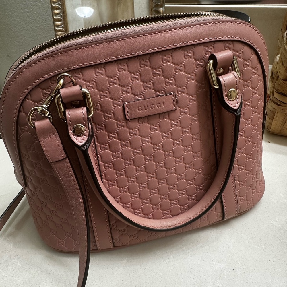 Authentic Gucci Pink Leather Satchel with Woven Texture